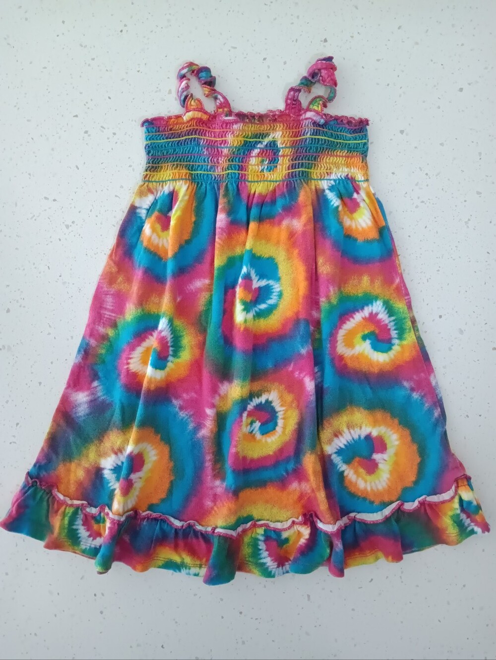 Girls' Colorful Rainbow Pleated Tie-Dye Dress Size 5T